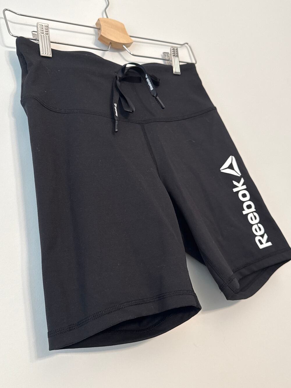 Reebok Black Biker Shorts High Waist Logo Sz M